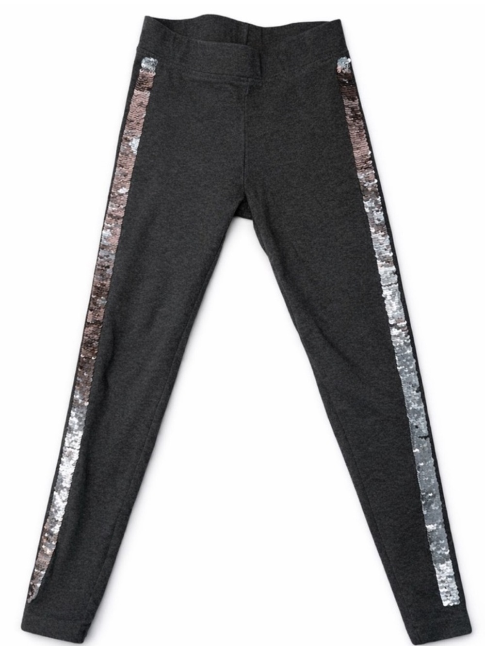 LIKE NEW Girls Charcoal Leggings Sequin Stripe Sparkly Stretch Pants Size 6